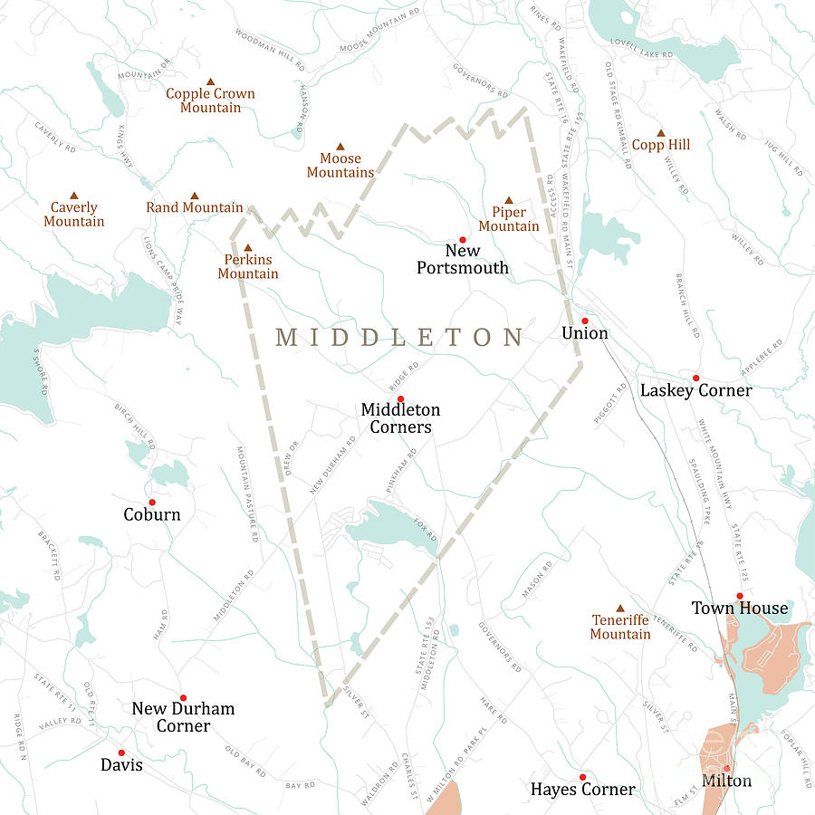 NH Strafford Middleton Vector Road Map Digital Art by Frank Ramspott ...