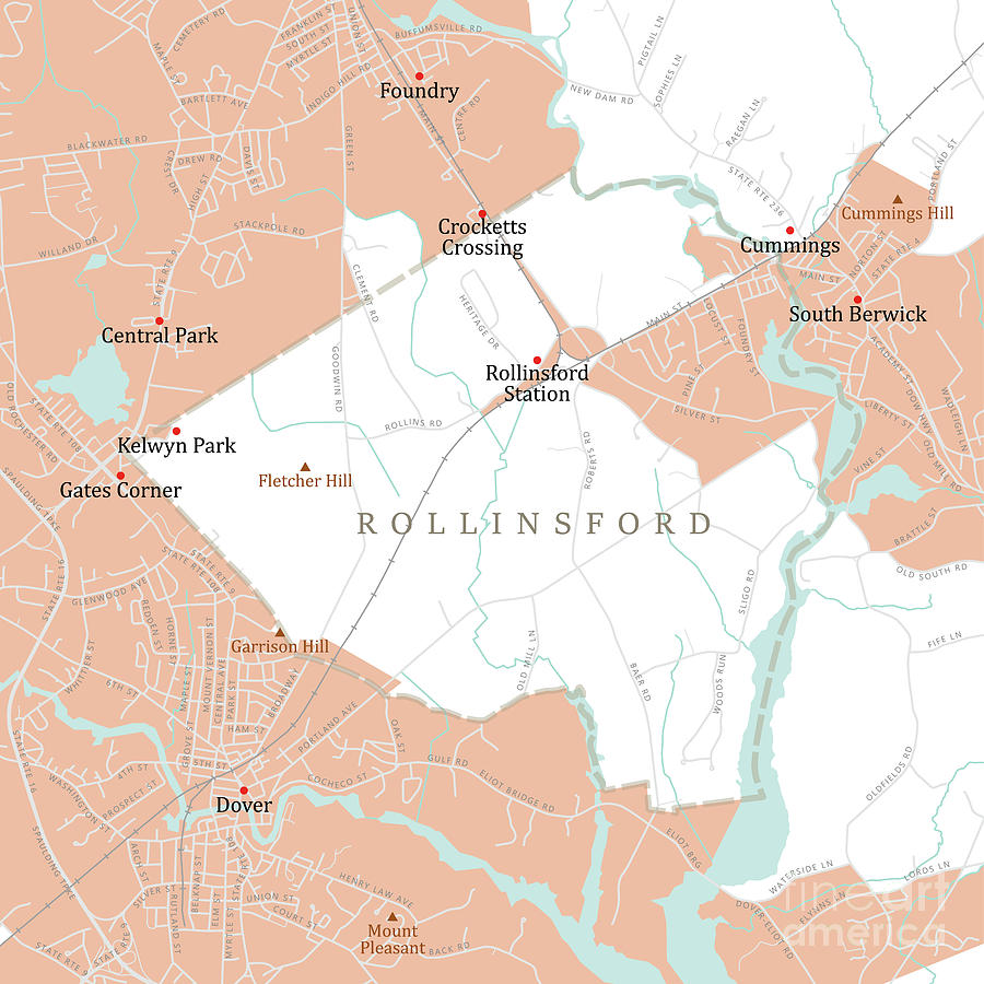 NH Strafford Rollinsford Vector Road Map Digital Art by Frank Ramspott