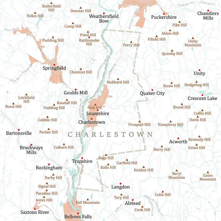 NH Sullivan Charlestown Vector Road Map Digital Art By Frank Ramspott   Nh Sullivan Charlestown Vector Road Map Frank Ramspott 