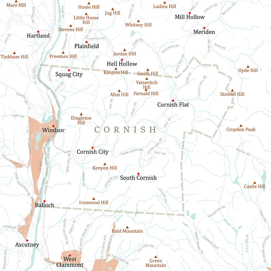 Cornish New Hampshire Map Nh Sullivan Cornish Vector Road Map Digital Art By Frank Ramspott | Fine  Art America