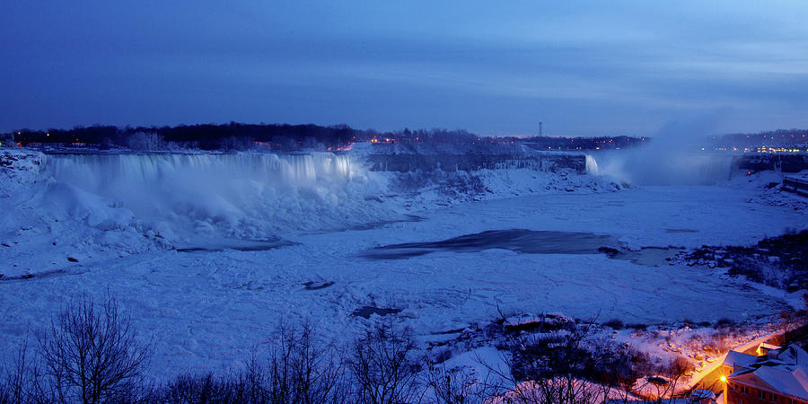 Niagara Falls Covered in Ice at Night - Fine Art Print Photograph by Kenneth Lane Smith