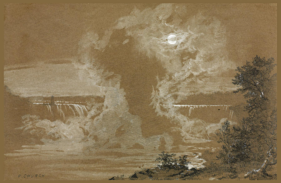 Frederic Edwin Church Drawing - Niagara Falls by Moonlight by Frederic Edwin Church