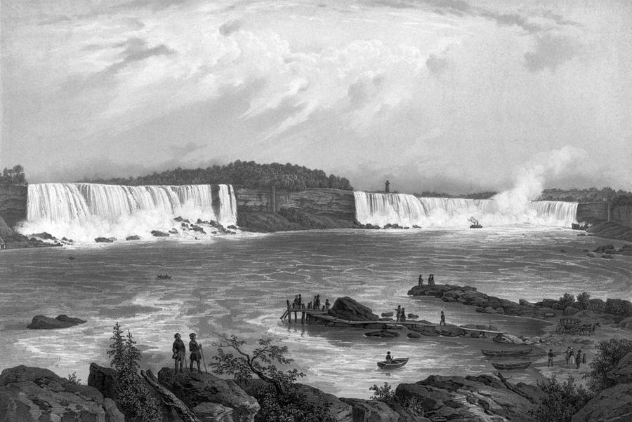 Niagara Falls General View Lithograph - Circa 1849 Drawing by War Is Hell Store