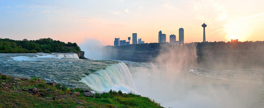 Niagara Falls sunrise panorama Photograph by Songquan Deng