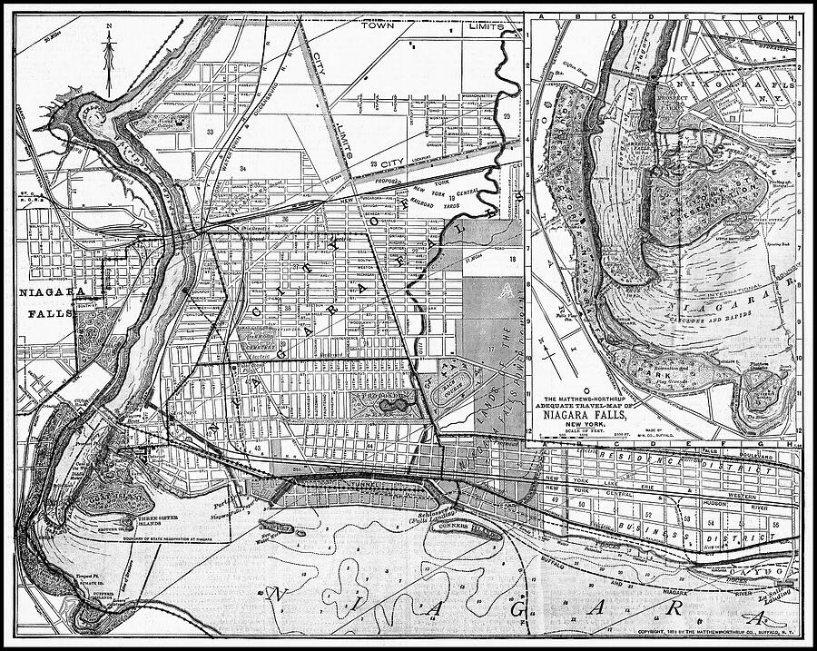 Niagara Falls Vintage Map 1893 Black and White Photograph by Carol Japp ...