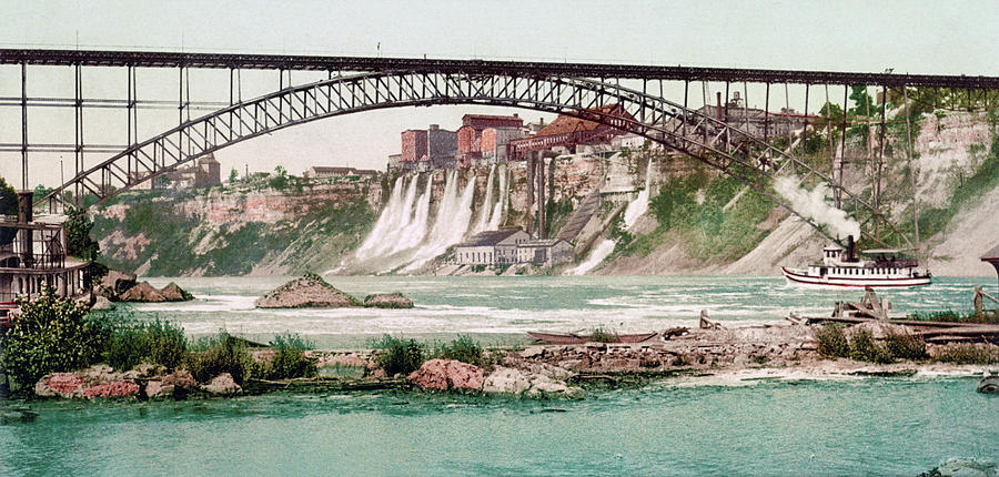 Niagara River and The Grand Trunk Bridge - Circa 1900 Photochrom Photograph by War Is Hell Store