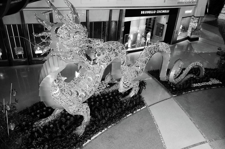Nian Chinese New Year Dragon at ARIA CityCenter Las Vegas Black and White Photograph by Shawn OBrien