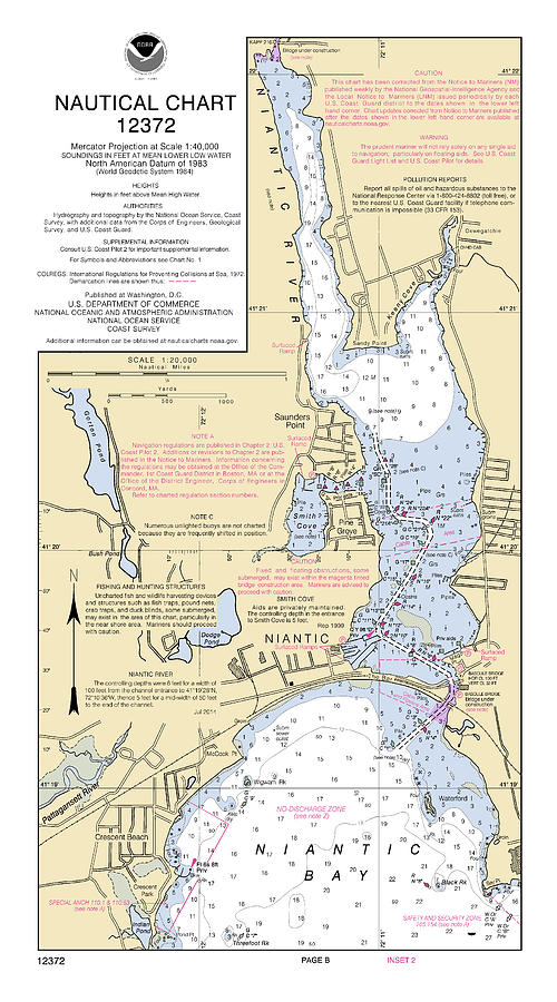 Niantic River And Bay, Noaa Chart 12372_3 Digital Art by Nautical