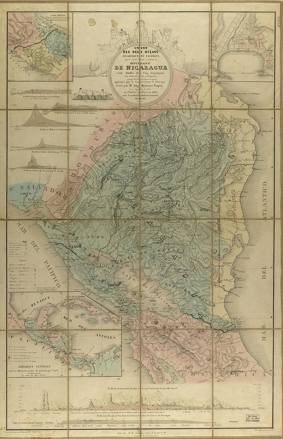 Map Drawing - Nicaragua Isthmus Canal 1855 by Vintage Maps