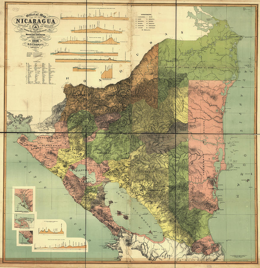 Map Drawing - Nicaragua Isthmus Canal 1898 by Vintage Maps