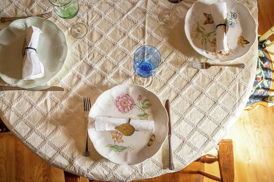 Nice autumn tablesetting ready for a holiday meal. Photograph by Kyle Lee