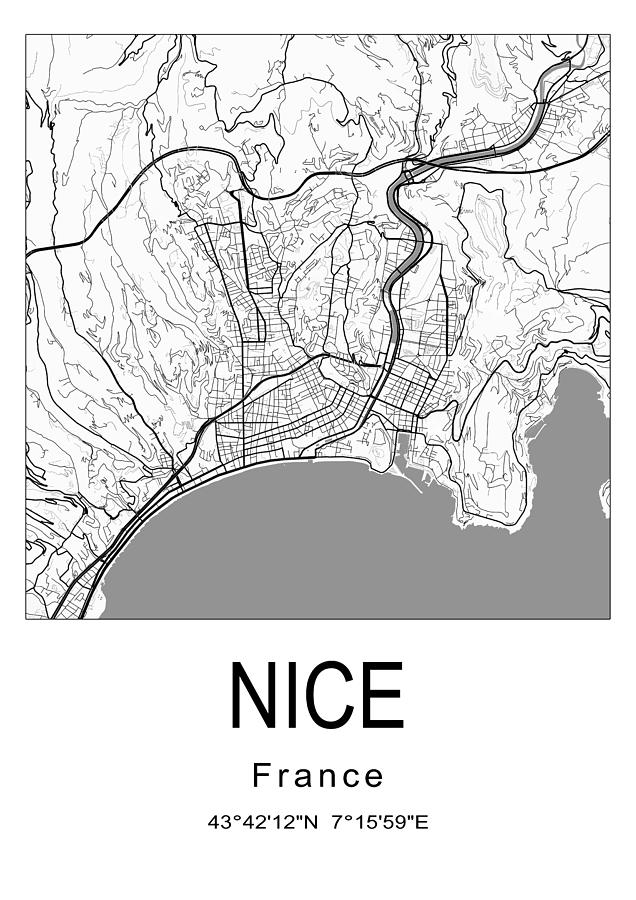 Nice City Map 001 Digital Art By Dandi Studio Fine Art America   Nice City Map 001 Dandi Studio 