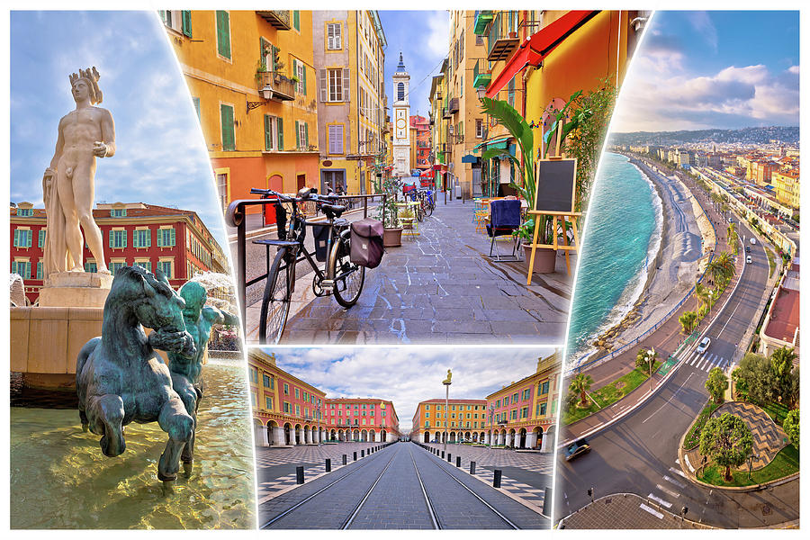 Nice. City Of Nice Tourist Postcard Of Famous Landmarks, French Photograph