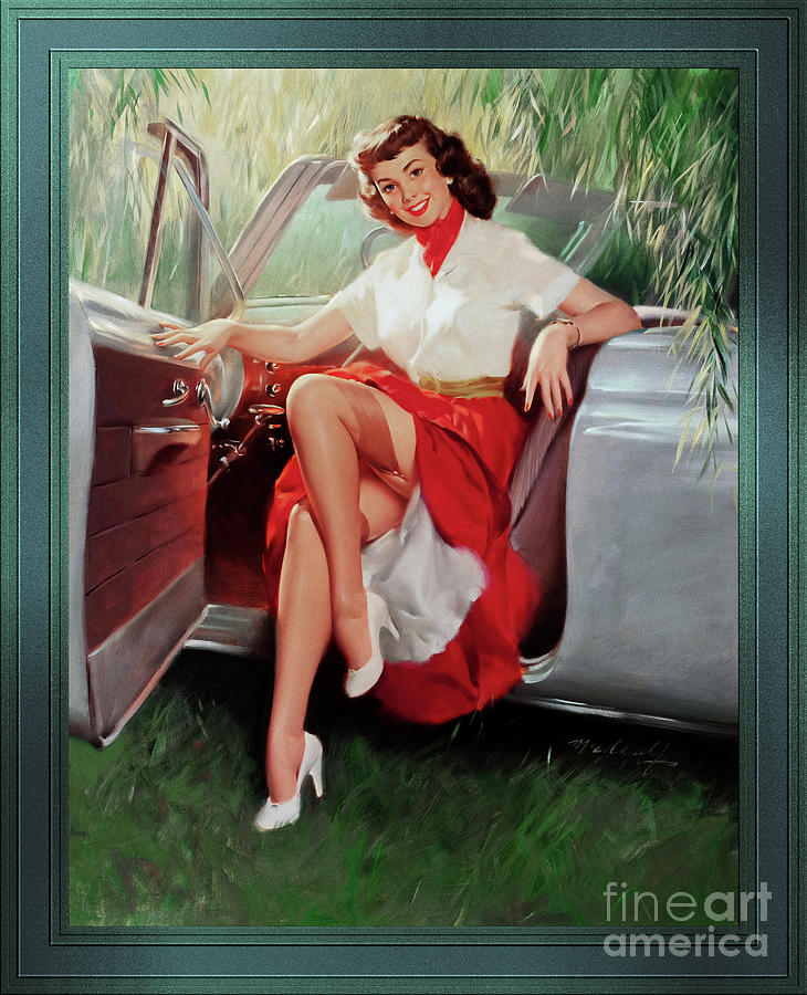 Nice Day For A Drive Pin-up Girl by Bill Medcalf Pin-Up Girl Vintage Art Painting by Rolando Burbon