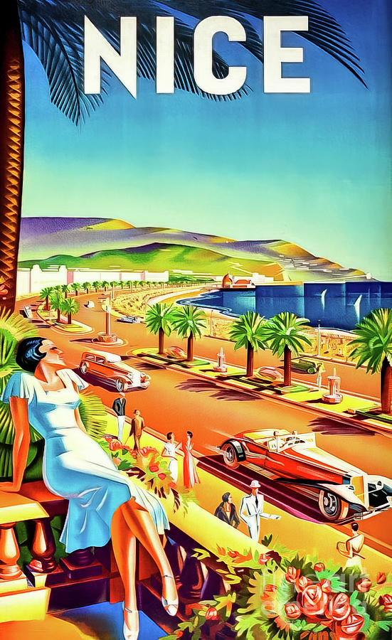 Nice France Art Deco Travel Poster 1934 Drawing by M G Whittingham