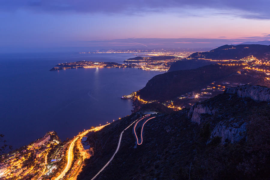 Nice (France) with Surroundings - Aerial View at Twilight Photograph by Maria Swärd