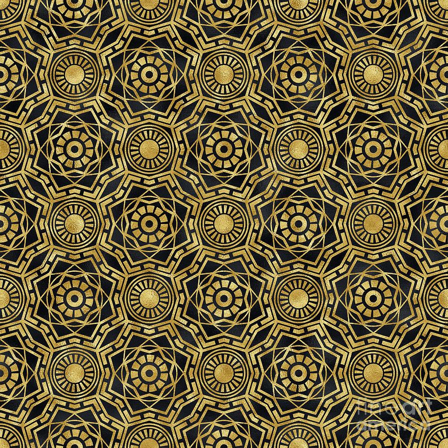 Nichala - Gold Black Art Deco Seamless Pattern Digital Art by Sambel Pedes