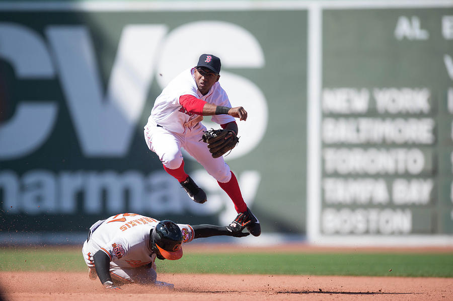 Nick Markakis, Jonathan Herrera, and Xander Bogaerts Photograph by Rob Tringali Nick Markakis, Jonathan Herrera, and Xander Bogaerts Photograph by Rob Tringali