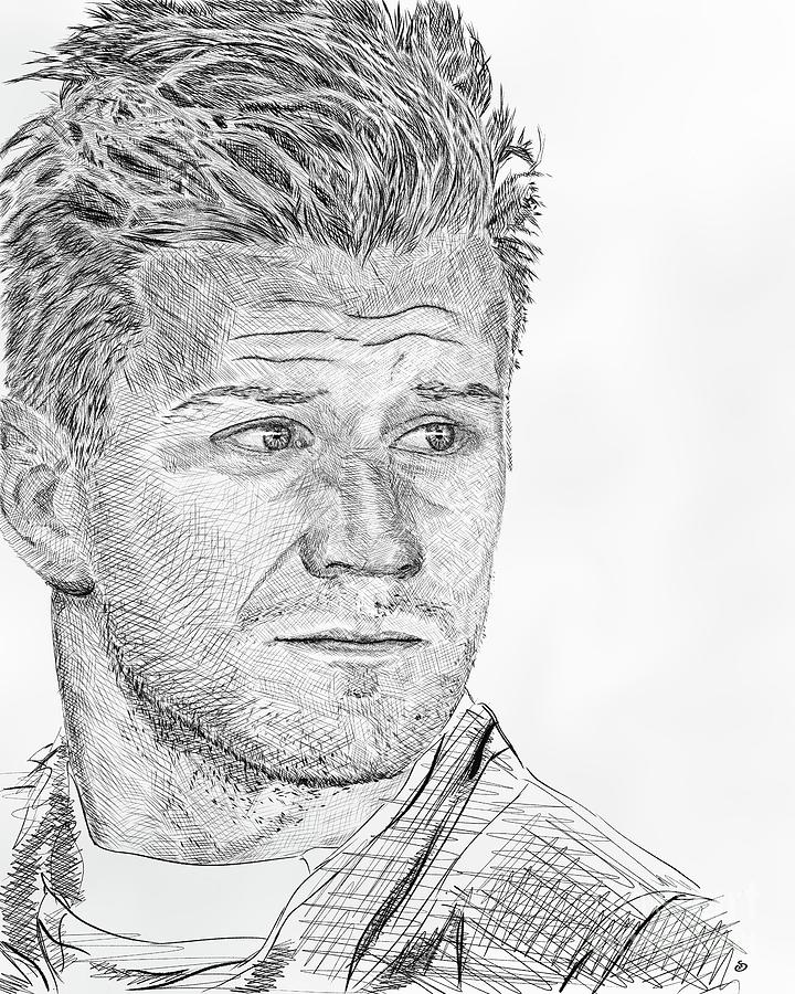 Nico Hulkenberg crosshatch pen portrait Drawing by Moospeed Art