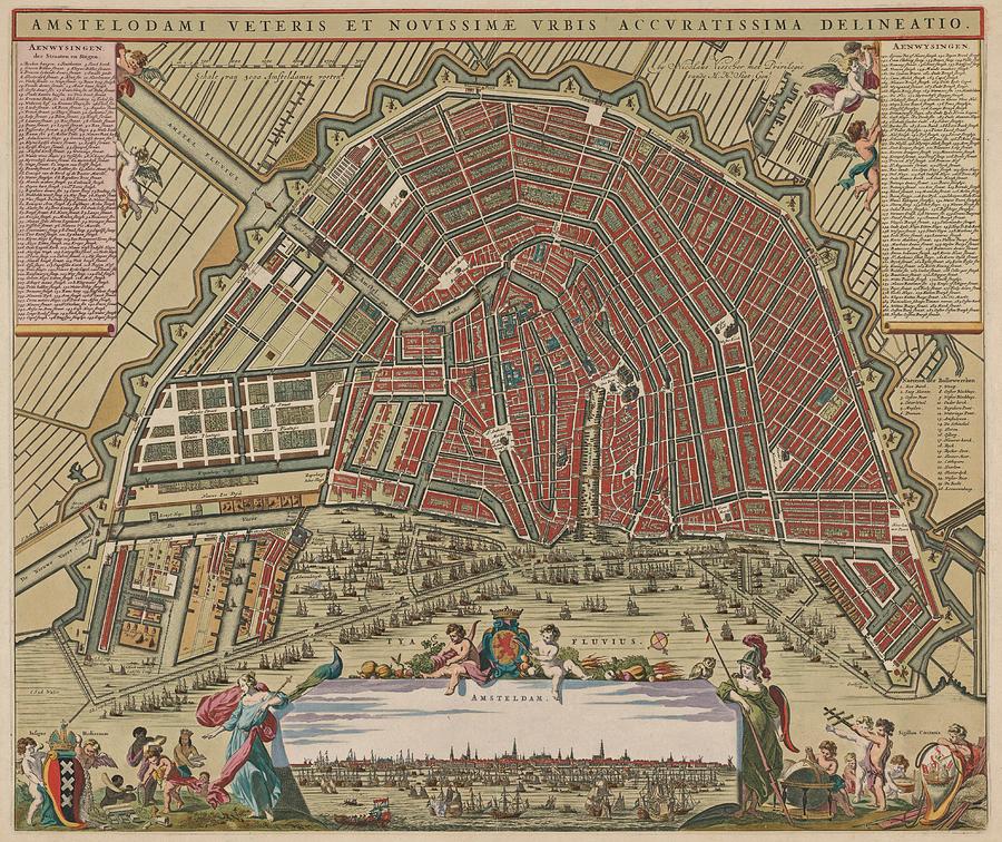 Nicolaes Pietersz. Berchem 1622-1683 - Plattegrond van Amsterdam met ...