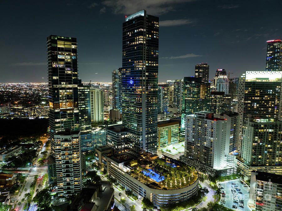 Night aerial photo Four Seasons Hotel Miami Brickell Photograph by ...