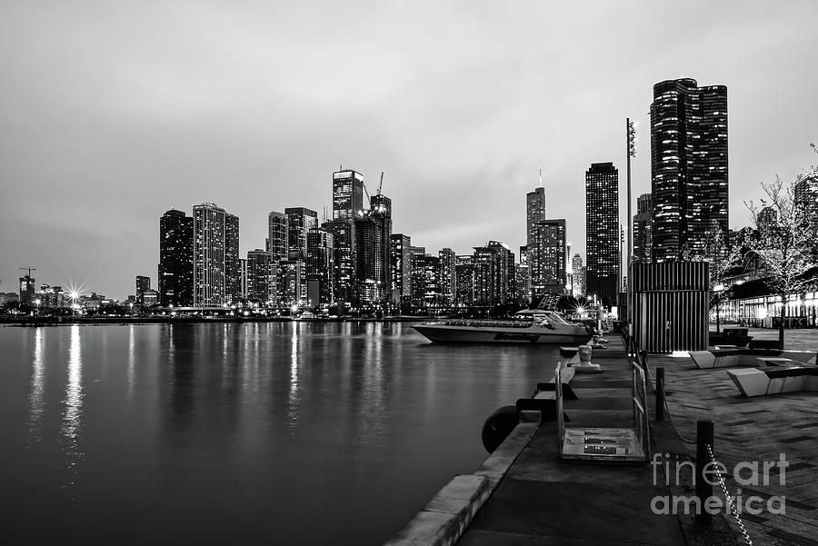 Chicago Photograph - Night At Navy Pier Grayscale by Jennifer White