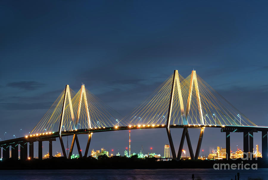 Houston Photograph - Night at the Fred Hartman Bridge by Bee Creek Photography - Tod and Cynthia