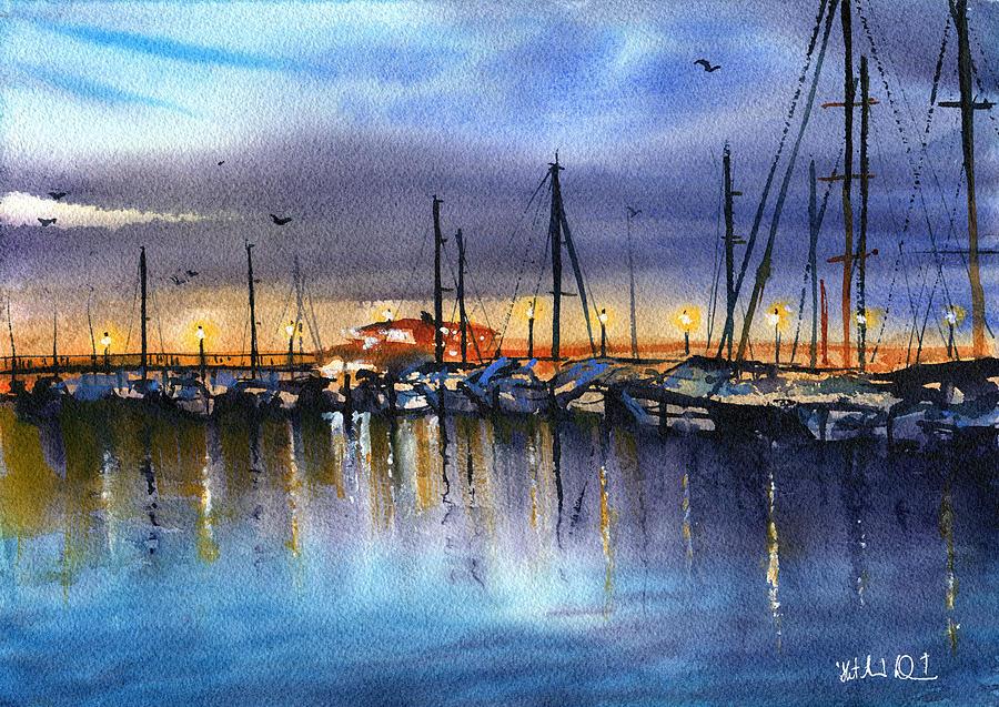 Night At The Pier Painting by Dora Hathazi Mendes Night At The Pier Painting by Dora Hathazi Mendes
