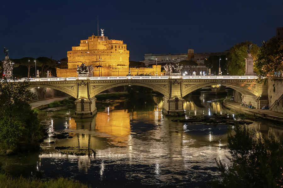 Night at Tiber River in City of Rome Photograph by Artur Bogacki