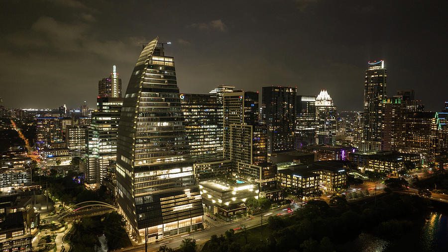 Night Austin City Photo Aerial  Photograph by John McGraw