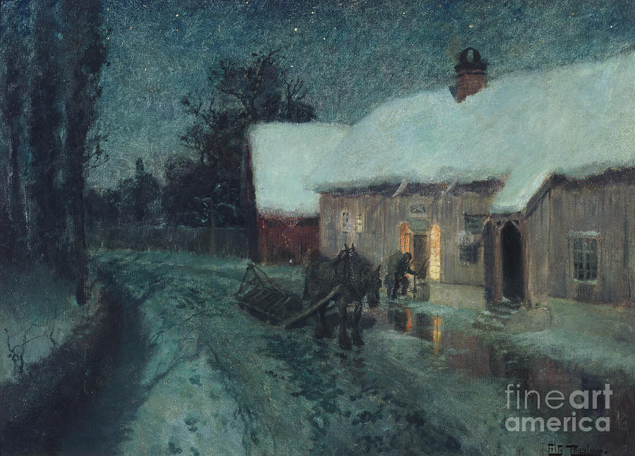 Night, ca 1900 Painting by O Vaering by Frits Thaulow