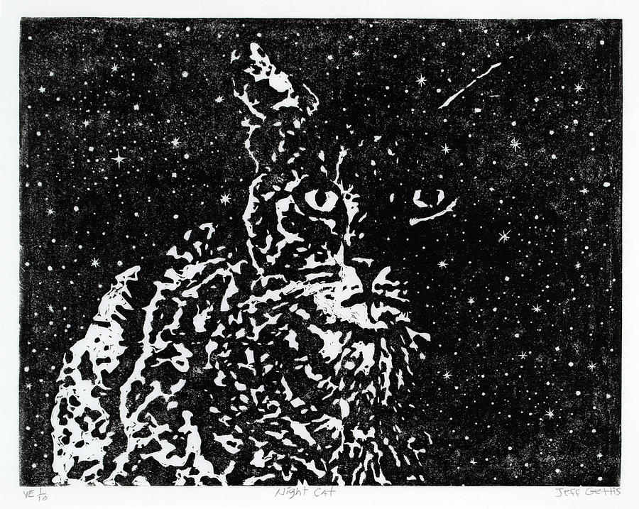 Night Cat 1 Mixed Media by Jeff Gettis