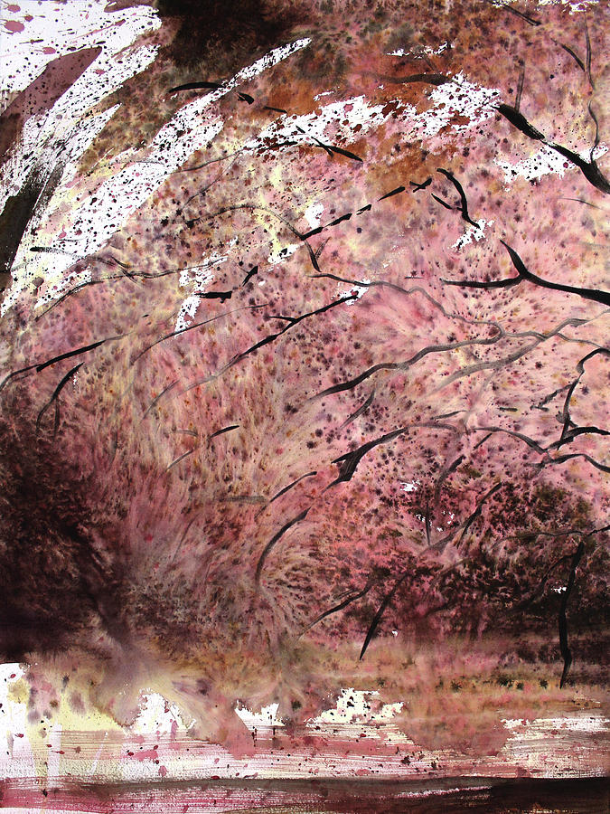 Night Cherry Tree Triptych 3 Of 3 Left Painting by Sumiyo Toribe
