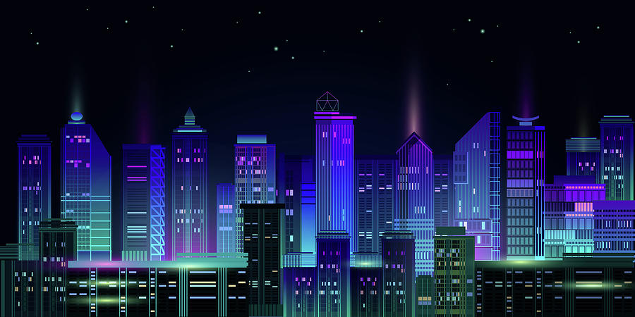 city skyline night drawing