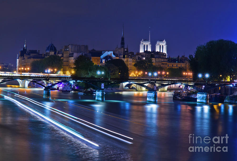 Colorful Light Music Of Night Paris, Famous Bridge Across River Siene,  Water Under The Bridge   Photograph by Tatiana Bogracheva