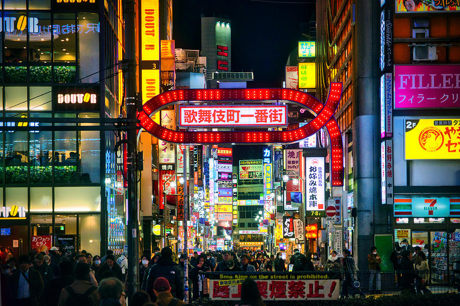 Night Crowds in Kabukicho Tokyo - Japan Photograph by Stuart Litoff