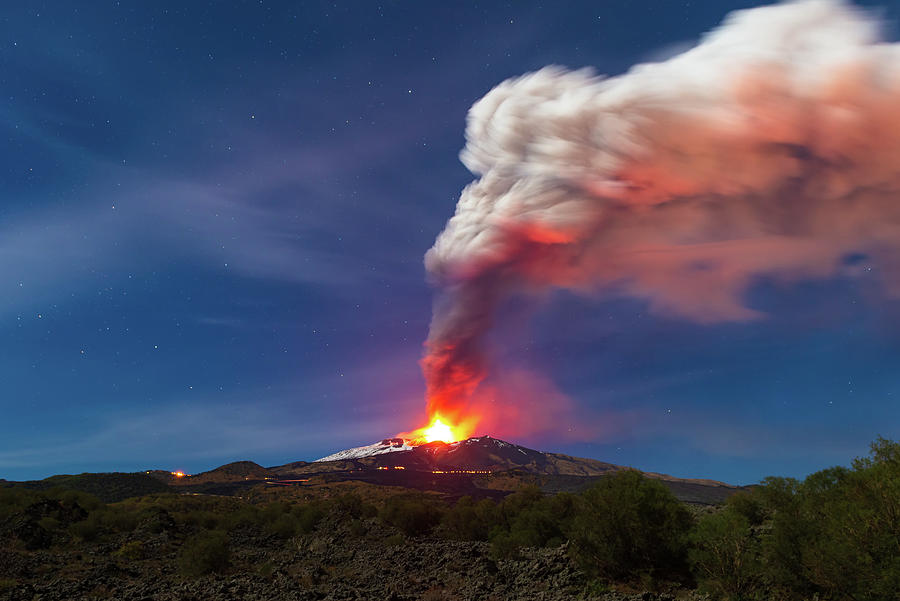 Night eruption of Etna volcano, Sicily Photograph by Mirko Chessari ...