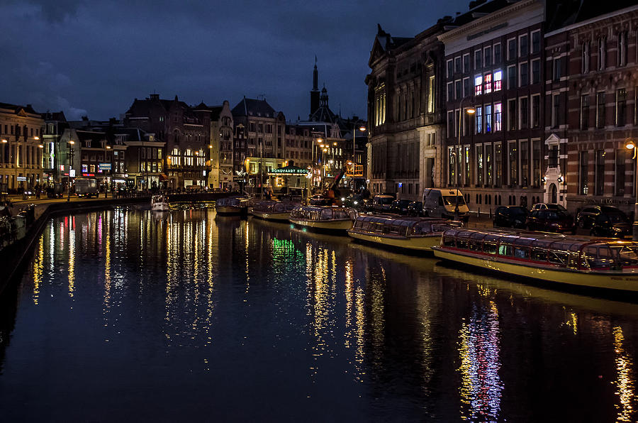 Night Falls in Amsterdam Photograph by Linda Villers