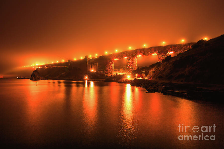 night fires at Golden Gate Bridge Photograph by Benny Marty