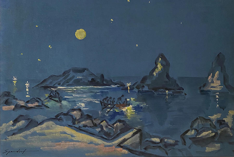Night Fishing Italy  Painting by Lily Spandorf
