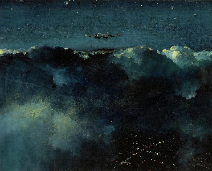 Night Flight Scene Painting by Eric Sloane