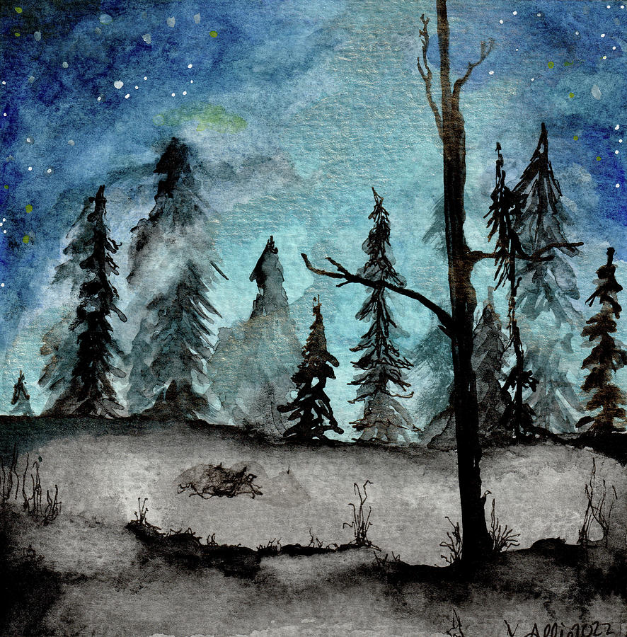 Night Fog in the Woods Painting by Allie Lily