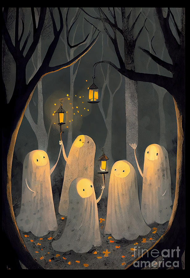 Halloween Painting - Night Ghost Forest Parade by N Akkash