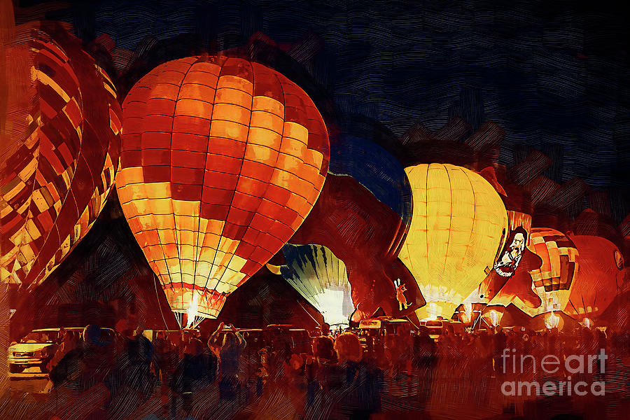 Hot Air Balloons Digital Art - Night Hot Air Balloon Festival In Gothic by Kirt Tisdale