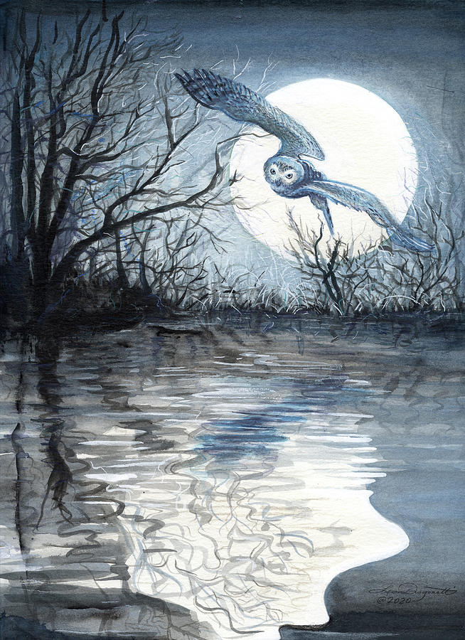 Night Hunter, Snowy Owl Painting by Lisa Dragonetti