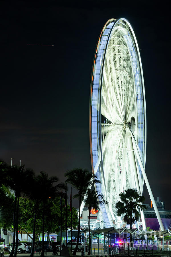 Night image Skyviews Miami ferris wheel at Bayside Marketplace ...