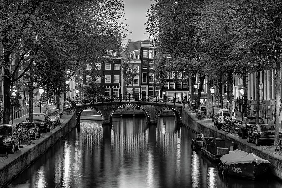Black And White Photograph - Night in Amsterdam by Georgia Clare
