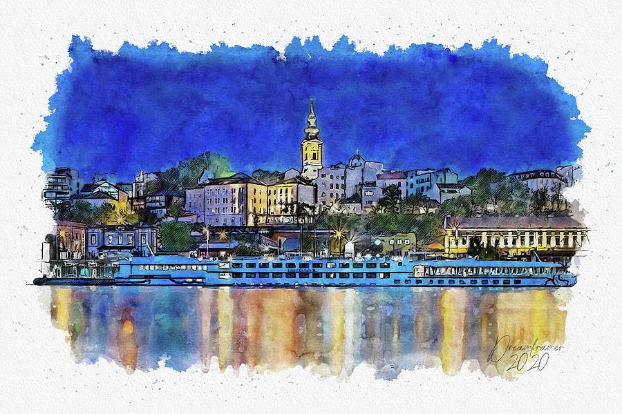 Night in Belgrade Painting by Dreamframer Art - Pixels