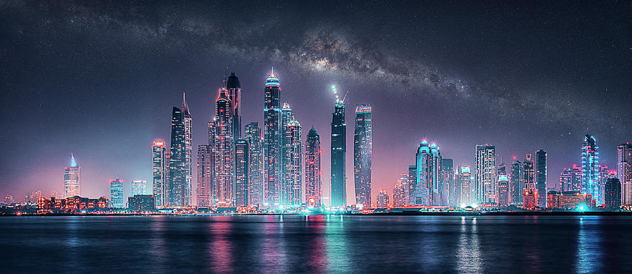 Architecture Photograph - Night In Dubai by Manjik Pictures