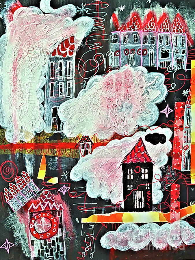 Night In The Cloud Village Mixed Media